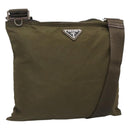 PRADA Shoulder Bag Nylon Khaki Silver Auth bs26652-1