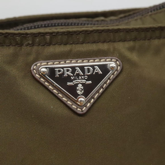 PRADA Shoulder Bag Nylon Khaki Silver Auth bs26652