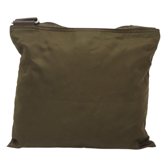 PRADA Shoulder Bag Nylon Khaki Silver Auth bs26652