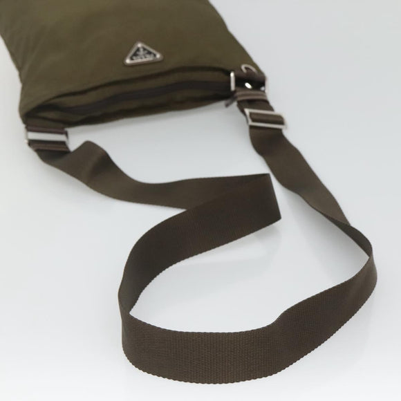 PRADA Shoulder Bag Nylon Khaki Silver Auth bs26652