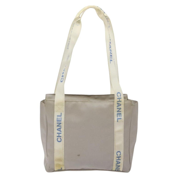 CHANEL Tote Bag PVC Canvas Greige Silver CC Auth bs26664