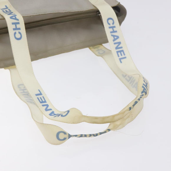 CHANEL Tote Bag PVC Canvas Greige Silver CC Auth bs26664