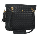 BALLY Shoulder Bag Leather Navy Gold Auth bs26667-1