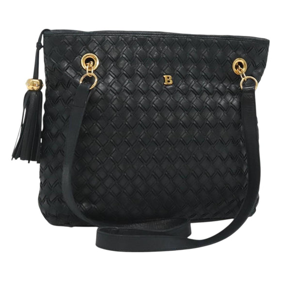 BALLY Shoulder Bag Leather Navy Gold Auth bs26667