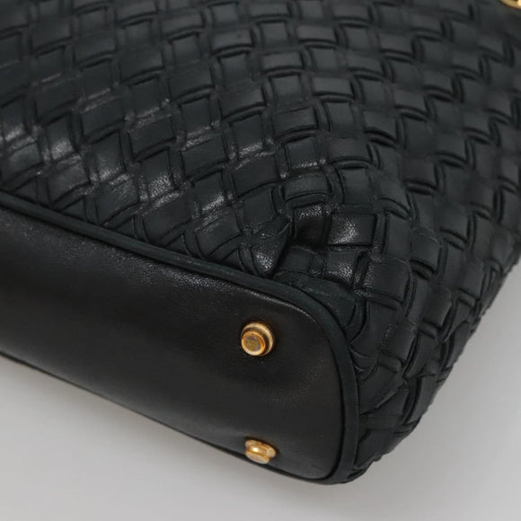 BALLY Shoulder Bag Leather Navy Gold Auth bs26667