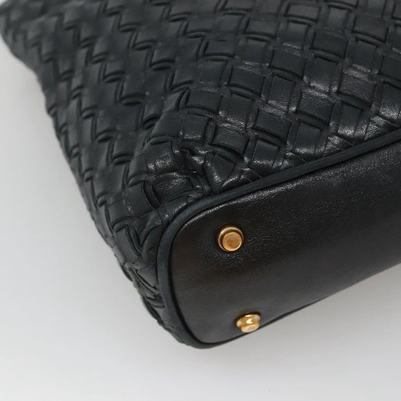 BALLY Shoulder Bag Leather Navy Gold Auth bs26667