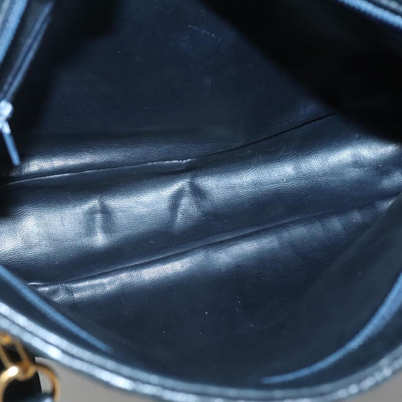 BALLY Shoulder Bag Leather Navy Gold Auth bs26667