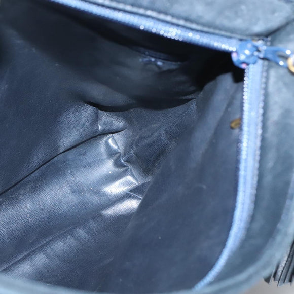 BALLY Shoulder Bag Leather Navy Gold Auth bs26667