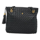 BALLY Shoulder Bag Leather Navy Gold Auth bs26667-2