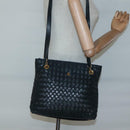 BALLY Shoulder Bag Leather Navy Gold Auth bs26667-22