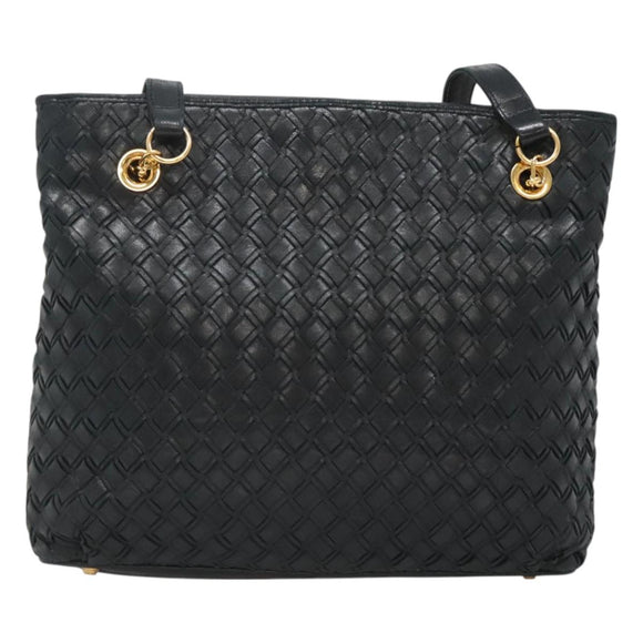 BALLY Shoulder Bag Leather Navy Gold Auth bs26667