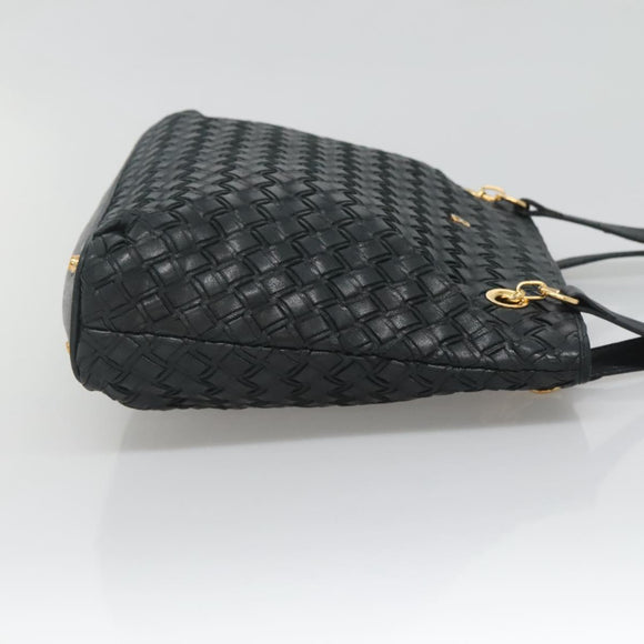 BALLY Shoulder Bag Leather Navy Gold Auth bs26667