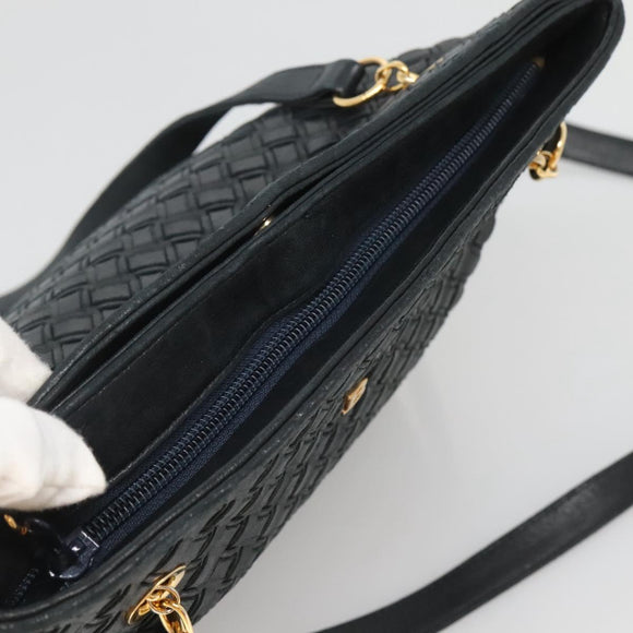 BALLY Shoulder Bag Leather Navy Gold Auth bs26667