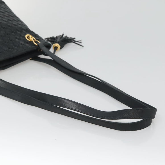 BALLY Shoulder Bag Leather Navy Gold Auth bs26667