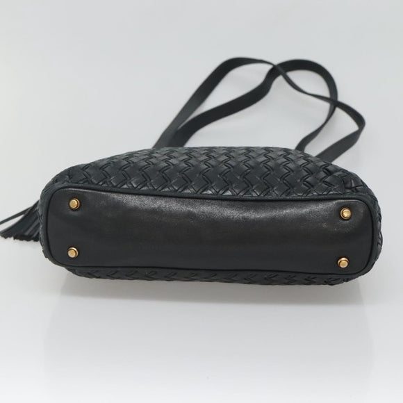 BALLY Shoulder Bag Leather Navy Gold Auth bs26667