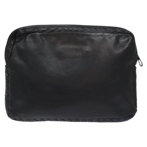 BOTTEGA VENETA INTRECCIATO Clutch Bag Leather Black Auth bs26671