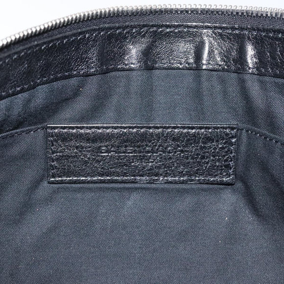 BALENCIAGA Clip L Clutch Bag Leather Black Silver 273023 Auth bs26675