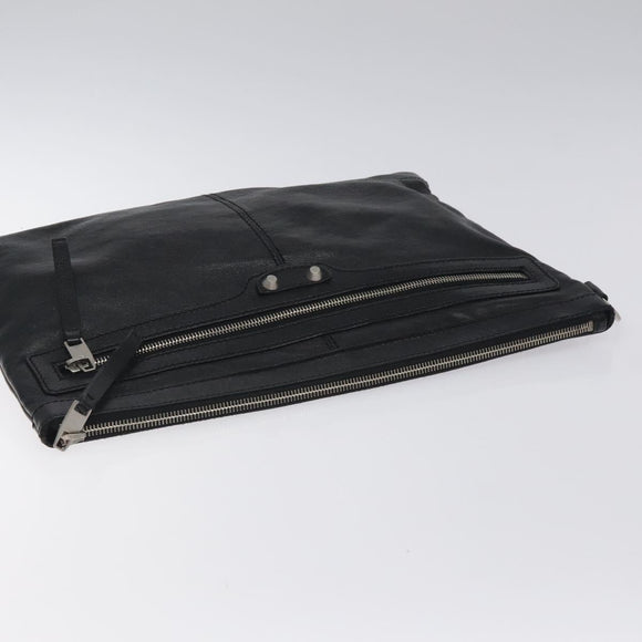 BALENCIAGA Clip L Clutch Bag Leather Black Silver 273023 Auth bs26675