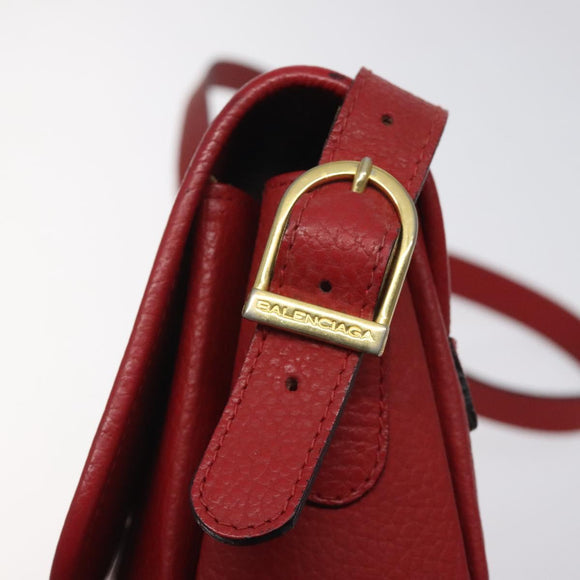 BALENCIAGA Shoulder Bag Leather Vintage Red Gold Auth bs26676