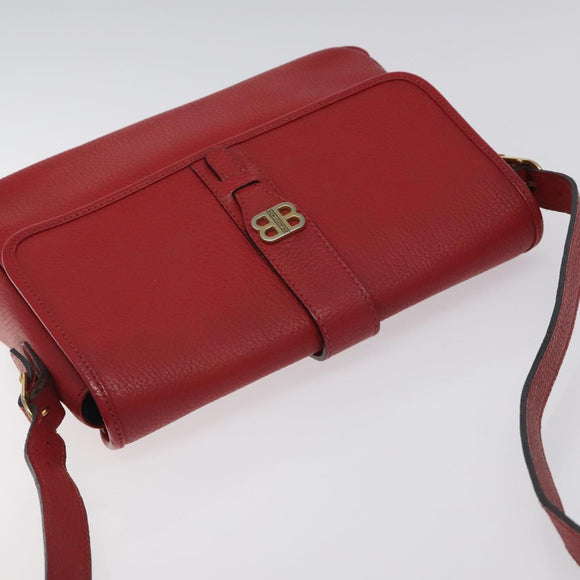 BALENCIAGA Shoulder Bag Leather Vintage Red Gold Auth bs26676