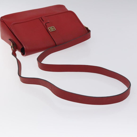 BALENCIAGA Shoulder Bag Leather Vintage Red Gold Auth bs26676