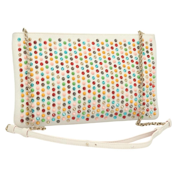 Christian Louboutin Clutch Bag Rubiposh Leather White Gold 1175134 Auth bs26678
