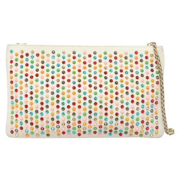 Christian Louboutin Clutch Bag Rubiposh Leather White Gold 1175134 Auth bs26678