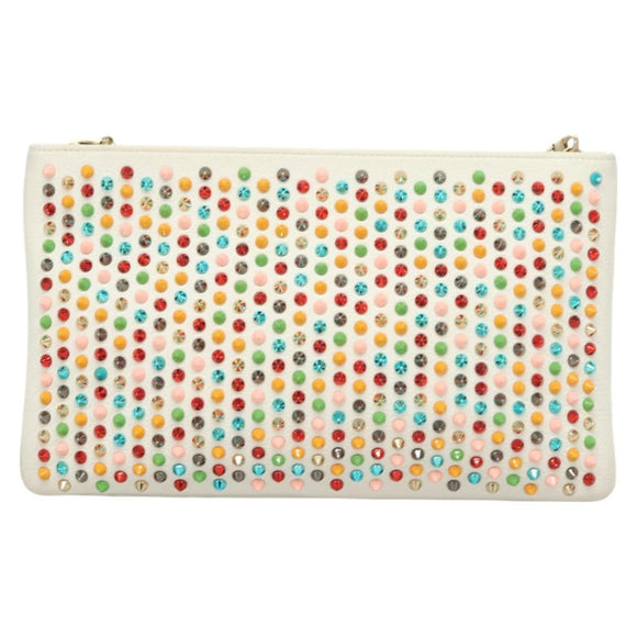Christian Louboutin Clutch Bag Rubiposh Leather White Gold 1175134 Auth bs26678