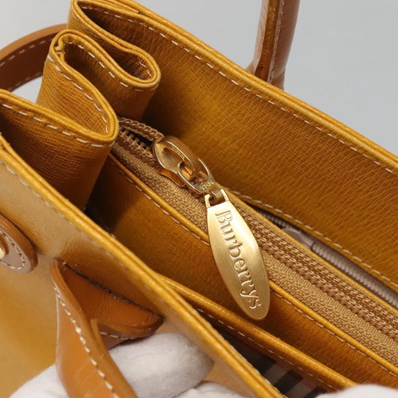 Burberrys Hand Bag Leather Yellow Gold Auth bs26688