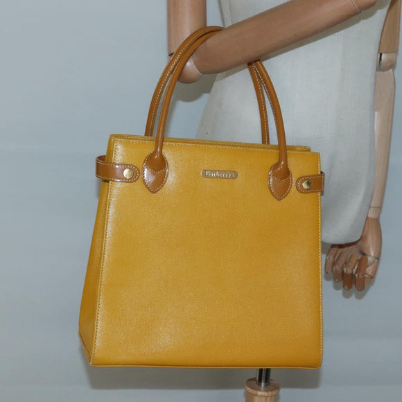 Burberrys Hand Bag Leather Yellow Gold Auth bs26688
