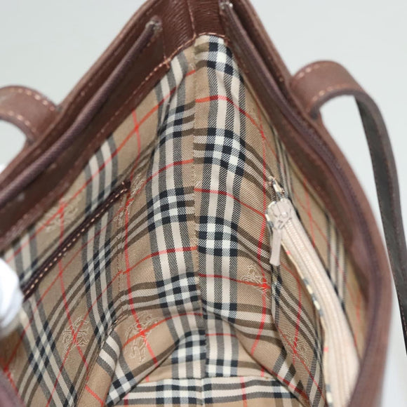 BURBERRY Tote Bag Leather Brown Gold Auth bs26689