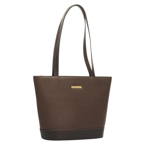 BURBERRY Tote Bag Leather Brown Gold Auth bs26689