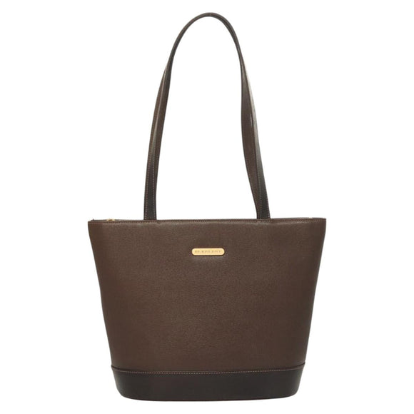 BURBERRY Tote Bag Leather Brown Gold Auth bs26689