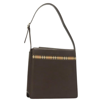 BURBERRY Nova Check Shoulder Bag Leather Brown Silver Auth bs26690