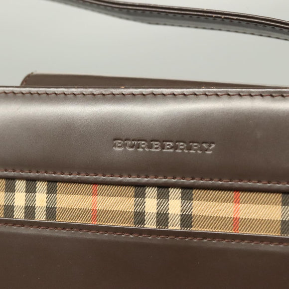 BURBERRY Nova Check Shoulder Bag Leather Brown Silver Auth bs26690