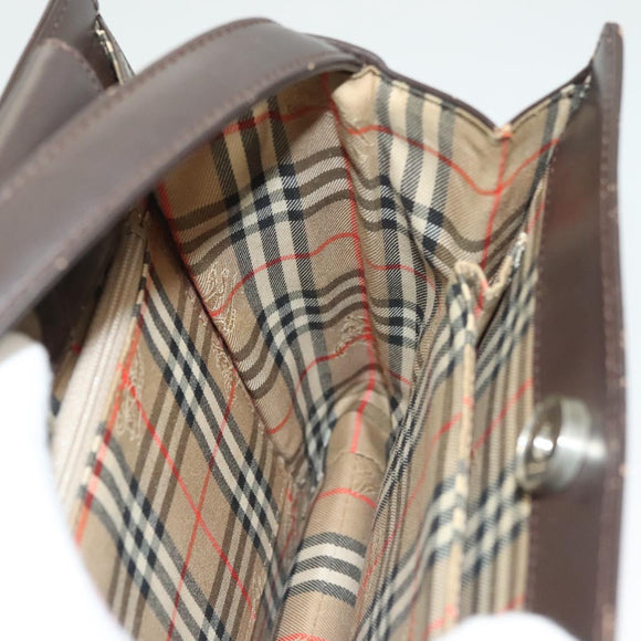 BURBERRY Nova Check Shoulder Bag Leather Brown Silver Auth bs26690