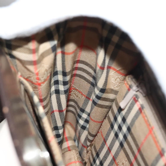 BURBERRY Nova Check Shoulder Bag Leather Brown Silver Auth bs26690