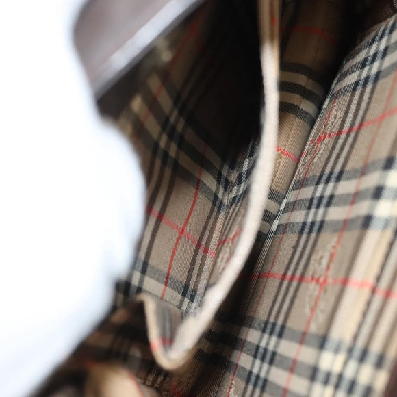 BURBERRY Nova Check Shoulder Bag Leather Brown Silver Auth bs26690