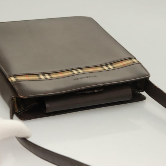 BURBERRY Nova Check Shoulder Bag Leather Brown Silver Auth bs26690