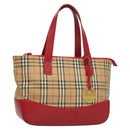 BURBERRY Nova Check Hand Bag Canvas Leather Red Gold Auth bs26691-1