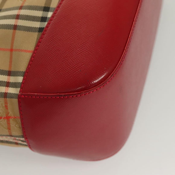 BURBERRY Nova Check Hand Bag Canvas Leather Red Gold Auth bs26691