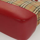 BURBERRY Nova Check Hand Bag Canvas Leather Red Gold Auth bs26691-14