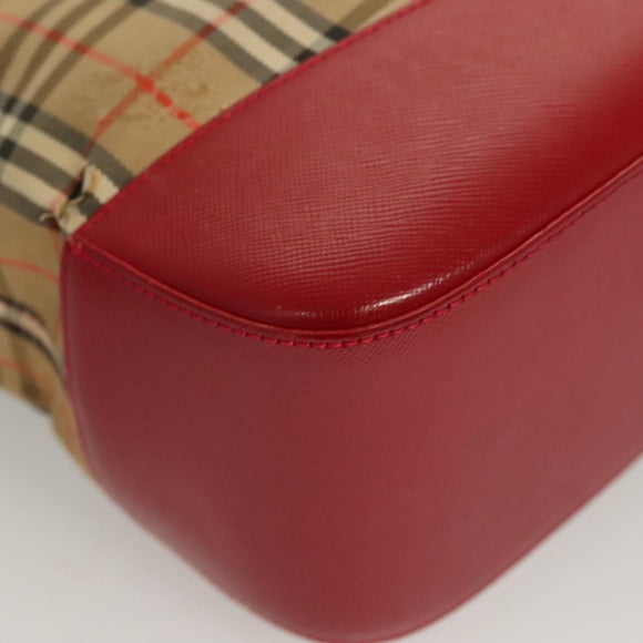 BURBERRY Nova Check Hand Bag Canvas Leather Red Gold Auth bs26691