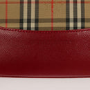 BURBERRY Nova Check Hand Bag Canvas Leather Red Gold Auth bs26691-17
