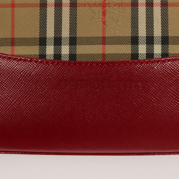 BURBERRY Nova Check Hand Bag Canvas Leather Red Gold Auth bs26691