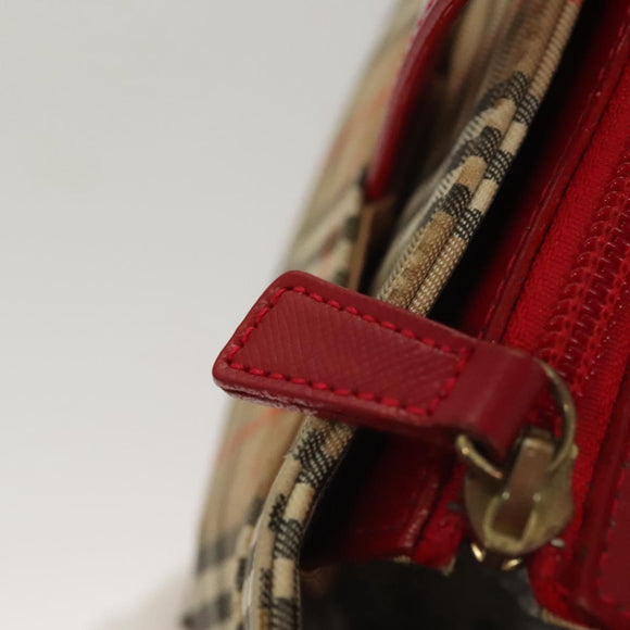 BURBERRY Nova Check Hand Bag Canvas Leather Red Gold Auth bs26691