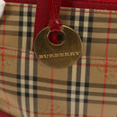 BURBERRY Nova Check Hand Bag Canvas Leather Red Gold Auth bs26691-18