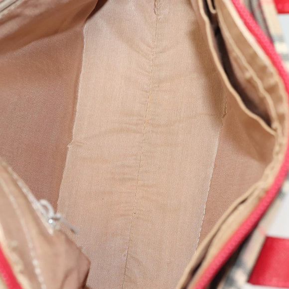 BURBERRY Nova Check Hand Bag Canvas Leather Red Gold Auth bs26691