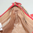 BURBERRY Nova Check Hand Bag Canvas Leather Red Gold Auth bs26691-19
