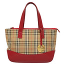 BURBERRY Nova Check Hand Bag Canvas Leather Red Gold Auth bs26691-13